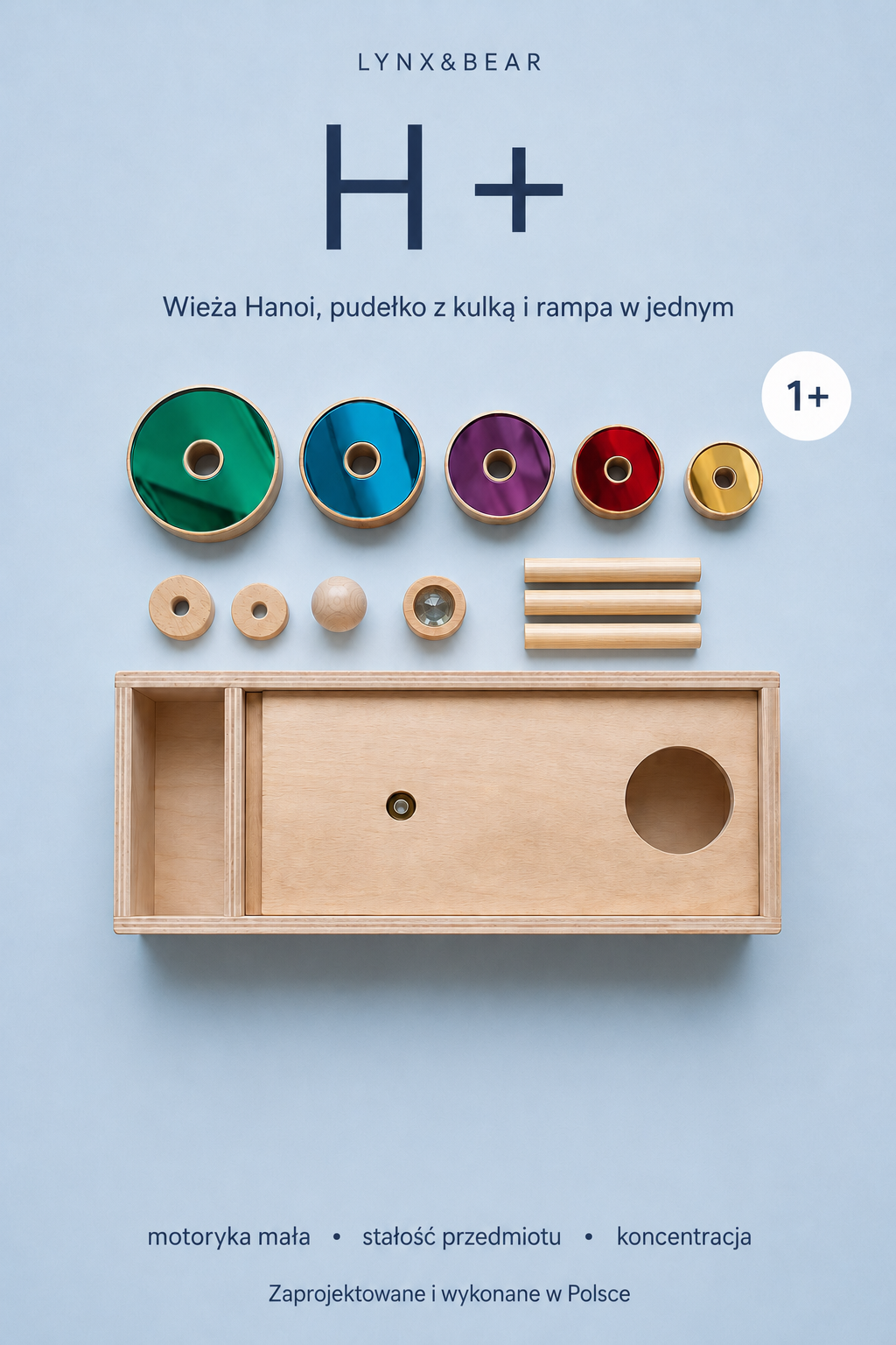 H+ Wieża Hanoi, pudełko z kulką Montessori